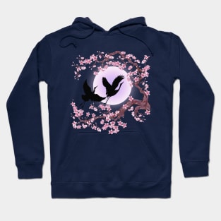 Cranes with a Sakura Moon Hoodie